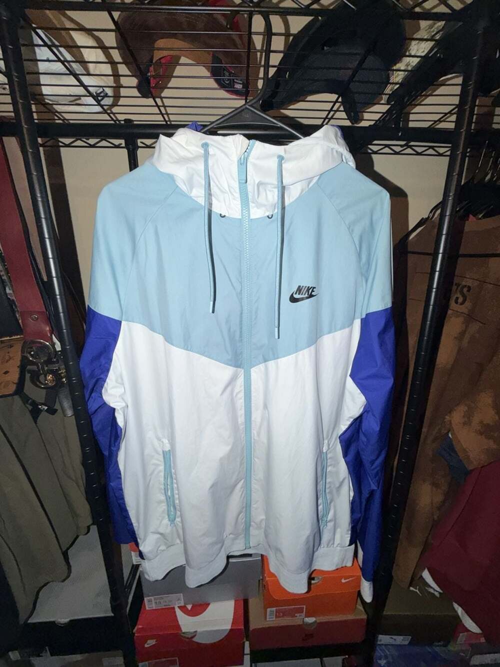 Nike Windrunner Hooded Jacket Size XL Blue White Windbreaker